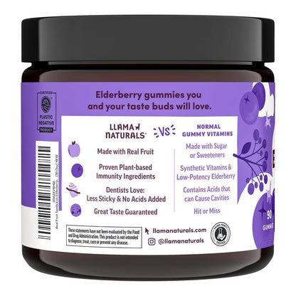 Llama Naturals Holunderbeeren Gummibärchen für Erwachsene – Veganes, Bio Immunsystem Unterstützung mit Vitamin C und Zink, Echte Fruchtgummis, Ohne Zuckerrohr, 90 Stück