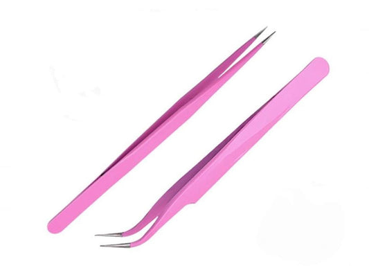 Aoshang 2er-Pack Edelstahl Pinzetten mit gerader und gebogener Spitze für Wimpernverlängerungen, Nagelkunst-Aufkleber, Strasssteine, Acryl-Gel-Nagel-DIY