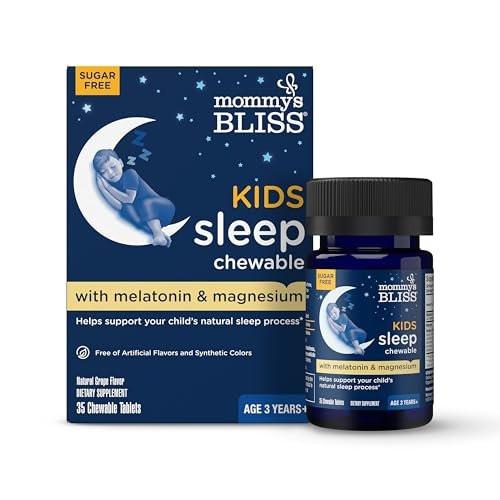 Mommy's Bliss Kids Sleep Chewable Tabletten – Melatonin, Magnesium & beruhigende Kräuter, Traubengeschmack, zuckerfrei, ab 3 Jahren (35 Portionen)