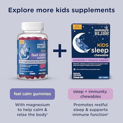 Mommy's Bliss Kids Sleep Chewable Tabletten – Melatonin, Magnesium & beruhigende Kräuter, Traubengeschmack, zuckerfrei, ab 3 Jahren (35 Portionen)