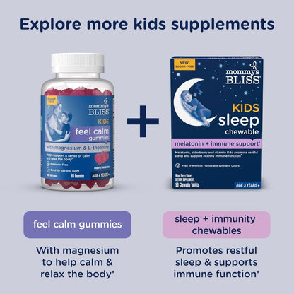 Mommy's Bliss Kids Sleep Chewable Tabletten – Melatonin, Magnesium & beruhigende Kräuter, Traubengeschmack, zuckerfrei, ab 3 Jahren (35 Portionen)