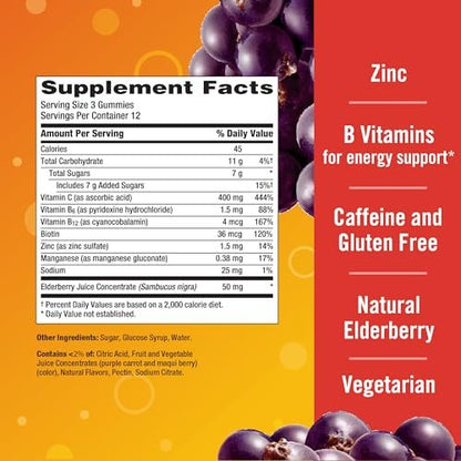 Emergen-C Holunderbeeren Gummibärchen – Immununterstützung mit hochdosiertem Vitamin C, natürliche Aromen, 36 Stück