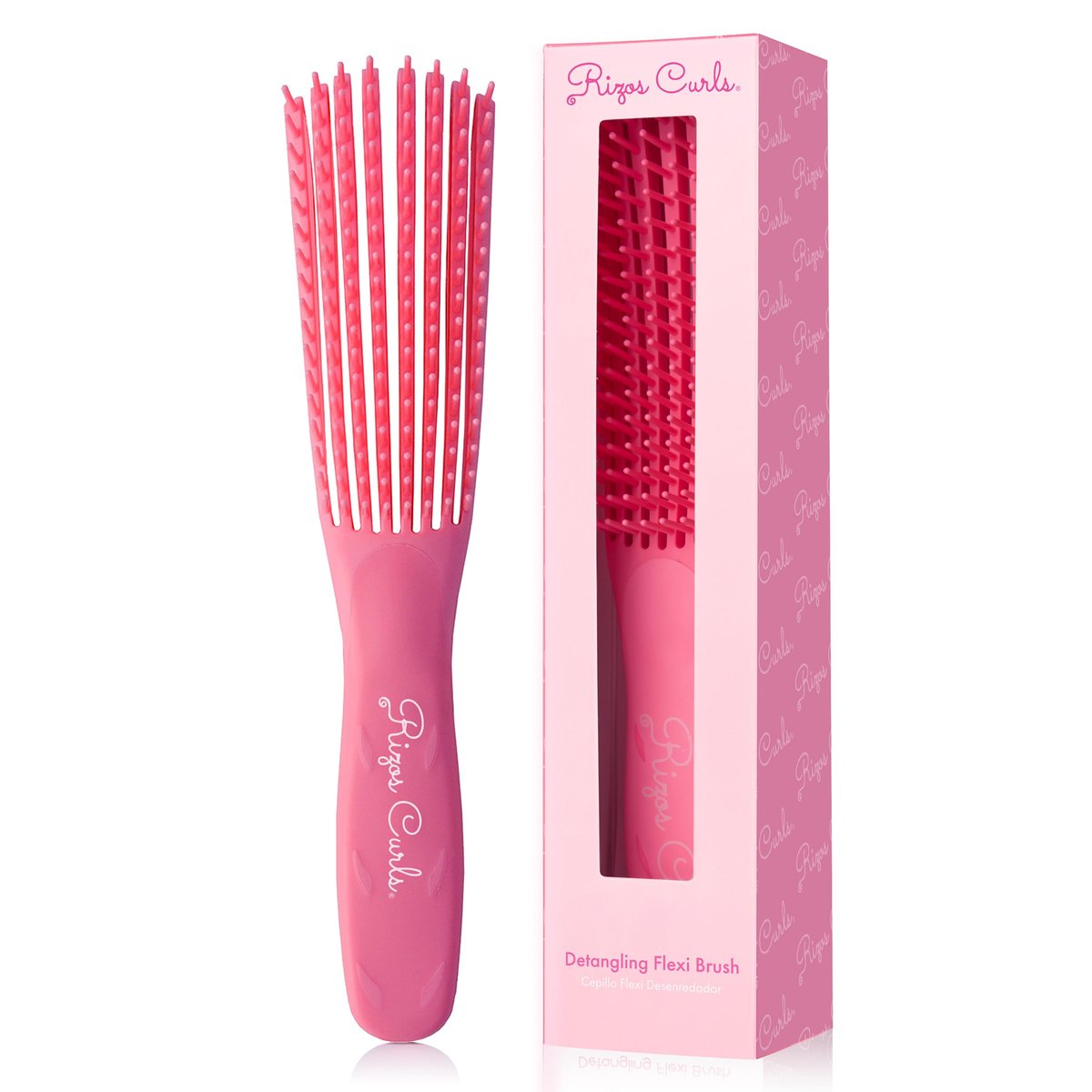 Rizos Curls Detangling Flexi Brush – Entwirrbürste für Locken und welliges Haar, Reduziert Haarbruch und -verlust, Rosa
