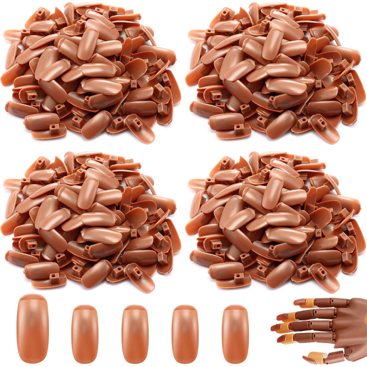 Blulu 400 Stück braune Ersatz-Nagelspitzen für Übungshand – ABS-Kunststoff, falsche Nägel für Maniküre und Nageldesign