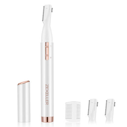 ZEXELLER Präzisions-Augenbrauentrimmer – Akkubetriebener, schmerzfreier Gesichtshaarentferner für Damen und Herren mit verstellbarem Kamm und waschbarer Klinge
