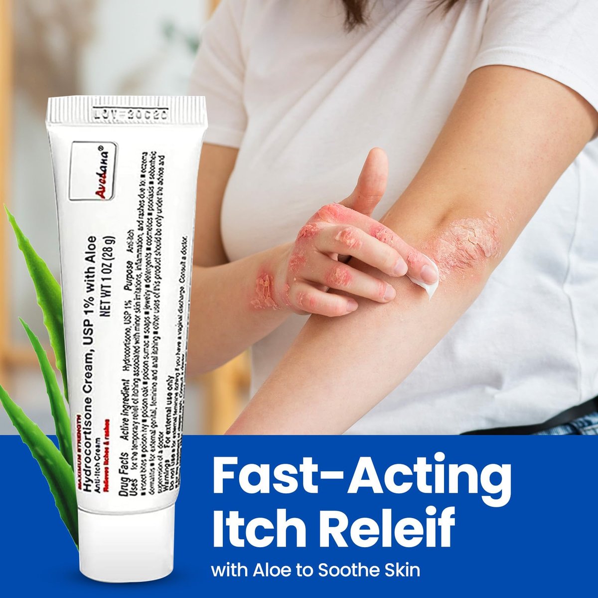 AVEDANA Hydrocortison Creme – 1 Unze Ekzem Creme mit Aloe Vera – Extra starke Anti-Juckreiz Creme – Ideal bei Ausschlag, Juckreiz, Insektenstichen, Dermatitis, Reinigungsmitteln, Schmuck