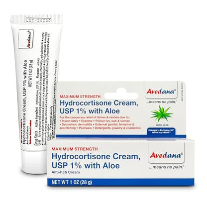 AVEDANA Hydrocortison Creme – 1 Unze Ekzem Creme mit Aloe Vera – Extra starke Anti-Juckreiz Creme – Ideal bei Ausschlag, Juckreiz, Insektenstichen, Dermatitis, Reinigungsmitteln, Schmuck