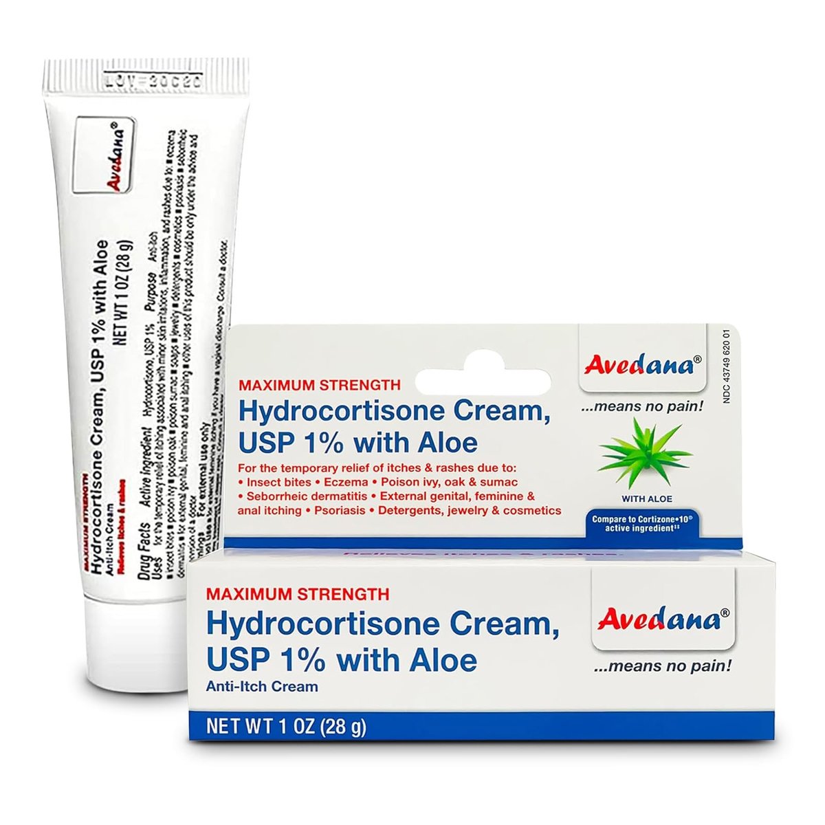 AVEDANA Hydrocortison Creme – 1 Unze Ekzem Creme mit Aloe Vera – Extra starke Anti-Juckreiz Creme – Ideal bei Ausschlag, Juckreiz, Insektenstichen, Dermatitis, Reinigungsmitteln, Schmuck