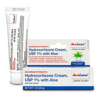 AVEDANA Hydrocortison Creme – 1 Unze Ekzem Creme mit Aloe Vera – Extra starke Anti-Juckreiz Creme – Ideal bei Ausschlag, Juckreiz, Insektenstichen, Dermatitis, Reinigungsmitteln, Schmuck
