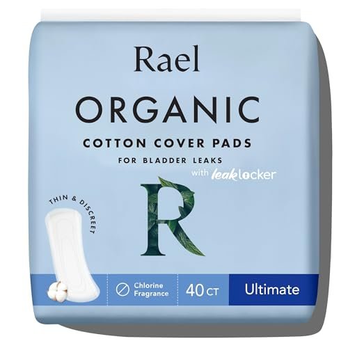 Rael Inkontinenz-Pads für Damen, Bio-Baumwollbezug, Postpartum-Essential, hohe Saugfähigkeit, Blasenkontrolle, 4-Lagen-Kern mit Auslaufschutz, lange Länge (Ultimate, 40 Stück)