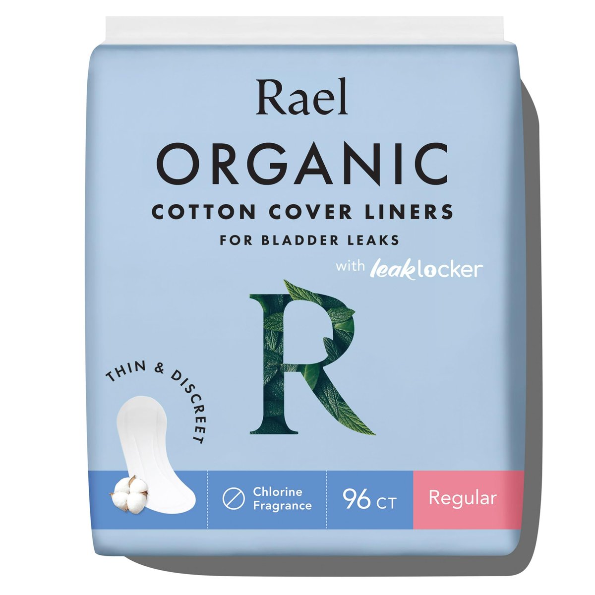 Rael Inkontinenz Einlagen für Damen, Bio-Baumwollbezug, Postpartal-Essential, Mittlere Saugfähigkeit, Blasenkontrolle, 4-Lagen-Kern mit Auslaufschutz (Regular, 96 Stück)