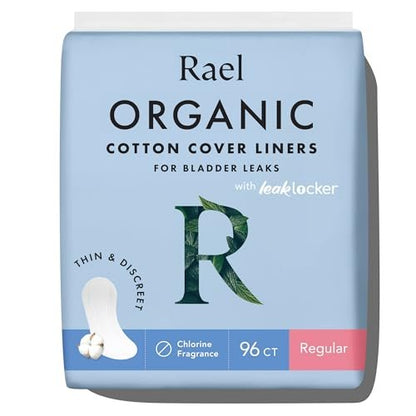 Rael Inkontinenz Einlagen für Damen, Bio-Baumwollbezug, Postpartal-Essential, Mittlere Saugfähigkeit, Blasenkontrolle, 4-Lagen-Kern mit Auslaufschutz (Regular, 96 Stück)