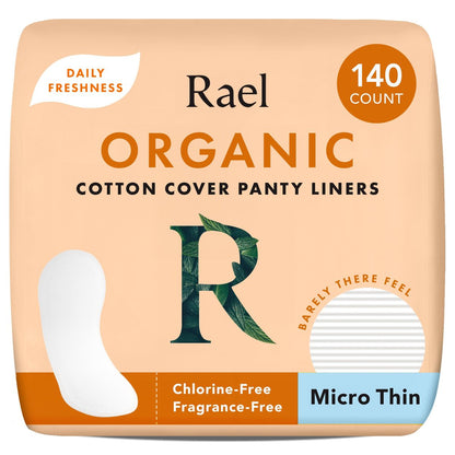 Rael Damenbinden für Frauen, Bio-Baumwollbezug – Tägliche Slipeinlagen, leichte Saugfähigkeit, unparfümiert, chlorfrei (Mikro-dünn, 140 Stück)