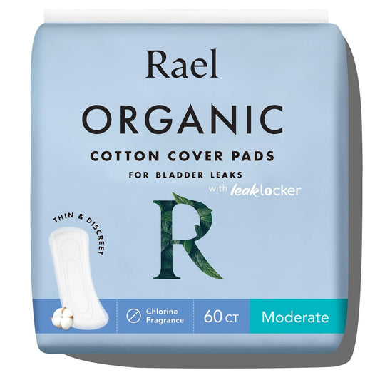 Rael Inkontinenzeinlagen für Frauen, Bio-Baumwollbezug, postpartal, starke Saugfähigkeit, Blasenkontrolle, 4-lagiger Kern mit Auslaufschutz, lange Länge (mittel, 60 Stück)