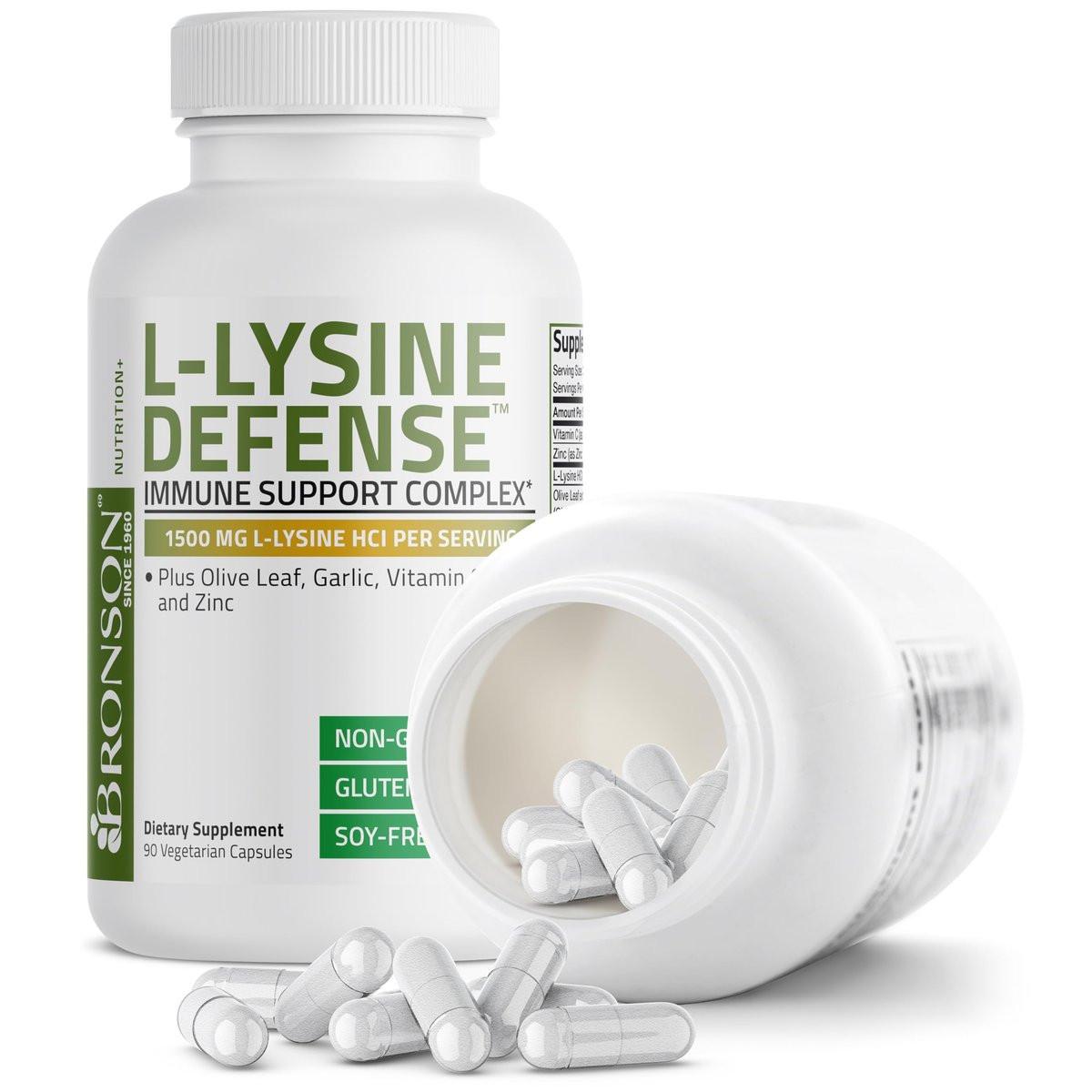Bronson L-Lysin Abwehr-Immunkomplex 1500 mg mit Olivenblatt, Knoblauch, Vitamin C und Zink - Non-GMO, 90 vegane Kapseln