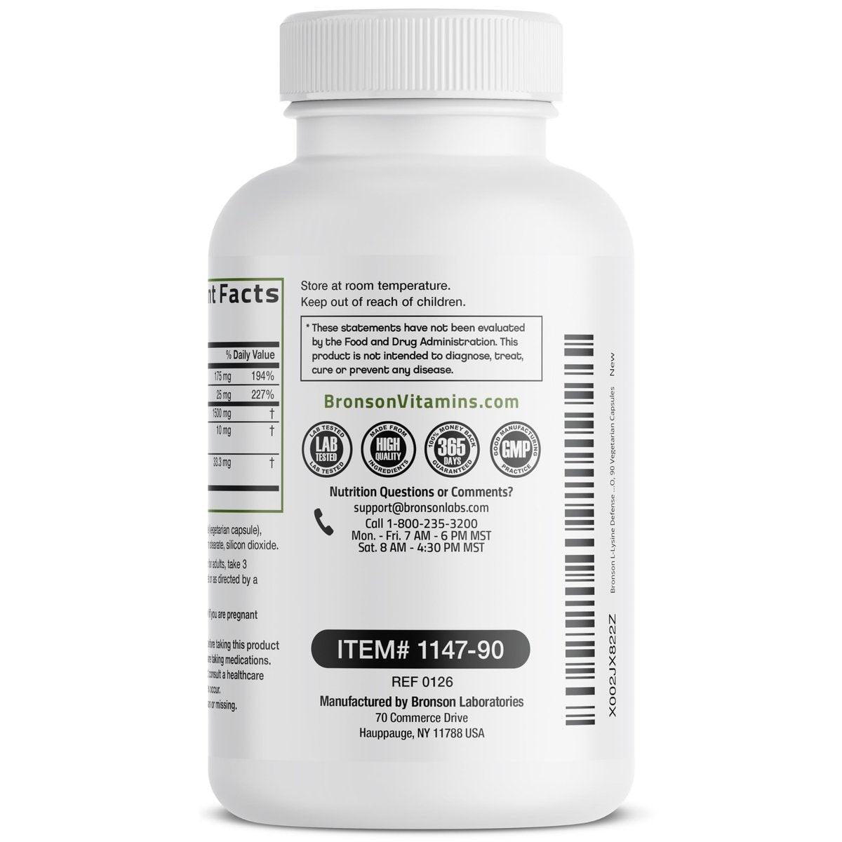 Bronson L-Lysin Abwehr-Immunkomplex 1500 mg mit Olivenblatt, Knoblauch, Vitamin C und Zink - Non-GMO, 90 vegane Kapseln