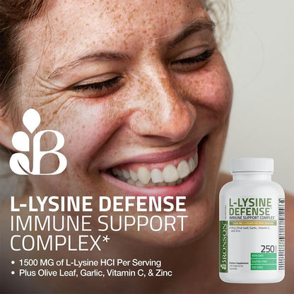 Bronson L-Lysin Abwehr-Immunkomplex 1500 mg mit Olivenblatt, Knoblauch, Vitamin C und Zink - Non-GMO, 90 vegane Kapseln