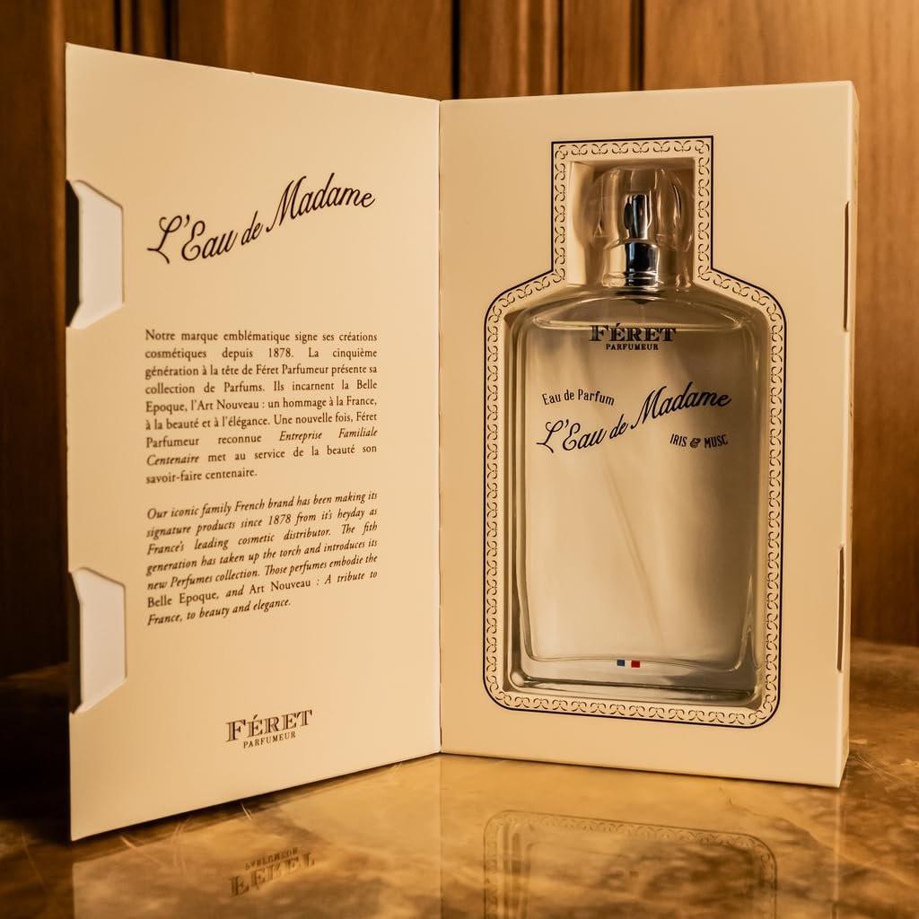 Feret Parfumeur L’Eau de Madame Eau de Parfum – Luxuriöser französischer Damenduft – Pudrig-blumiges Parfüm mit Iris & Moschus – Lang anhaltend, hergestellt in Frankreich, 100 ml