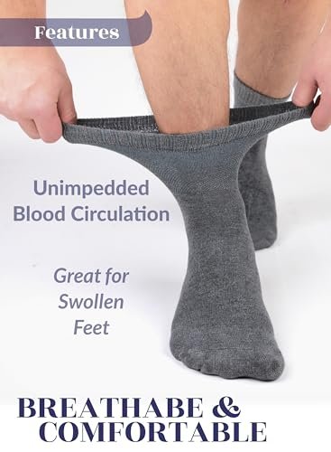 Hugh Ugoli Diabetikersocken für Herren, lockerer Knöchelsocken aus Rayon, extra weit, dünn, nahtlose Zehenpartie und nicht einschnürendes Bündchen, 4 Paar, Melange Grau, Schuhgröße: 11-13