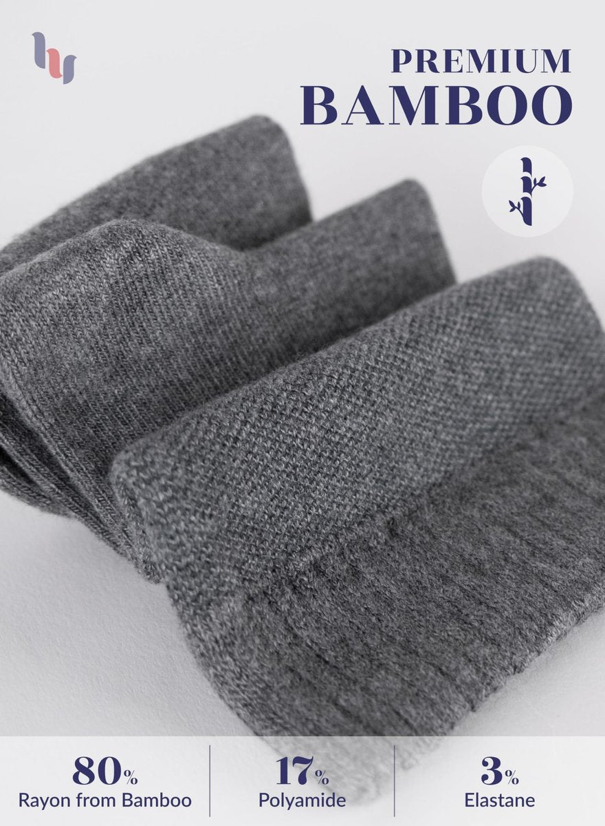 Hugh Ugoli Diabetikersocken für Herren, lockerer Knöchelsocken aus Rayon, extra weit, dünn, nahtlose Zehenpartie und nicht einschnürendes Bündchen, 4 Paar, Melange Grau, Schuhgröße: 11-13