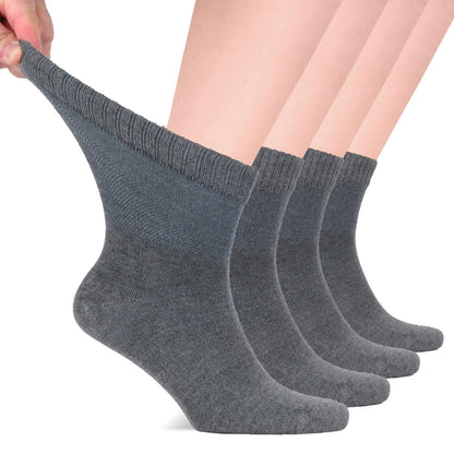 Hugh Ugoli Diabetikersocken für Herren, lockerer Knöchelsocken aus Rayon, extra weit, dünn, nahtlose Zehenpartie und nicht einschnürendes Bündchen, 4 Paar, Melange Grau, Schuhgröße: 11-13