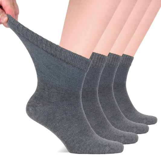 Hugh Ugoli Diabetikersocken für Herren, lockerer Knöchelsocken aus Rayon, extra weit, dünn, nahtlose Zehenpartie und nicht einschnürendes Bündchen, 4 Paar, Melange Grau, Schuhgröße: 11-13