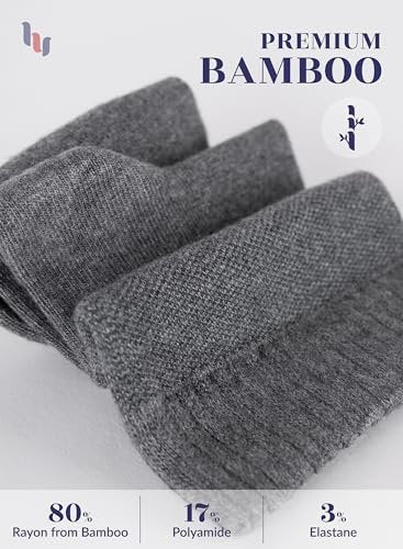 Hugh Ugoli Diabetikersocken für Herren, lockerer Knöchelsocken aus Rayon, extra weit, dünn, nahtlose Zehenpartie und nicht einschnürendes Bündchen, 4 Paar, Melange Grau, Schuhgröße: 11-13
