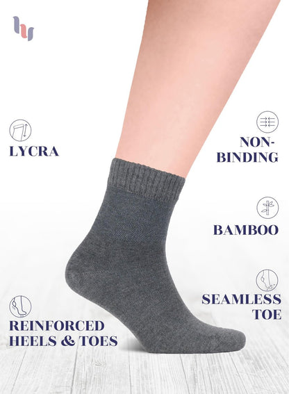 Hugh Ugoli Diabetikersocken für Herren, lockerer Knöchelsocken aus Rayon, extra weit, dünn, nahtlose Zehenpartie und nicht einschnürendes Bündchen, 4 Paar, Melange Grau, Schuhgröße: 11-13