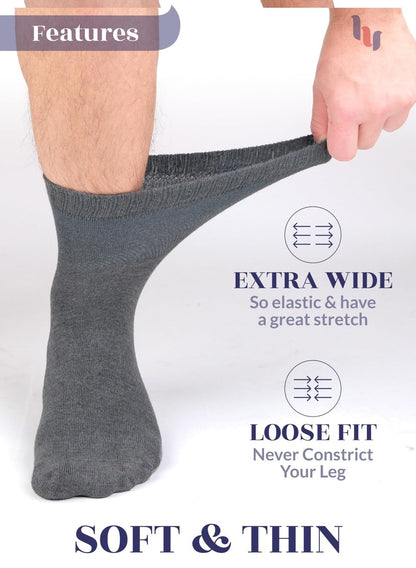Hugh Ugoli Diabetikersocken für Herren, lockerer Knöchelsocken aus Rayon, extra weit, dünn, nahtlose Zehenpartie und nicht einschnürendes Bündchen, 4 Paar, Melange Grau, Schuhgröße: 11-13