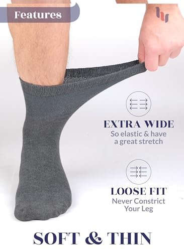 Hugh Ugoli Diabetikersocken für Herren, lockerer Knöchelsocken aus Rayon, extra weit, dünn, nahtlose Zehenpartie und nicht einschnürendes Bündchen, 4 Paar, Melange Grau, Schuhgröße: 11-13