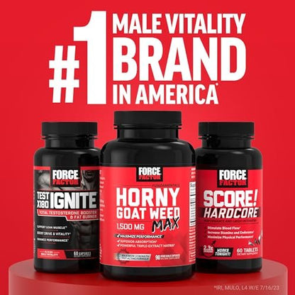 Force Factor Score! XXL Stickstoffmonoxid-Booster für Männer mit L-Citrullin, Bockshornklee, Schwarzer Maca & Tribulus Terrestris – Steigert Ausdauer, Energie und körperliche Leistungsfähigkeit, 30 Tabletten
