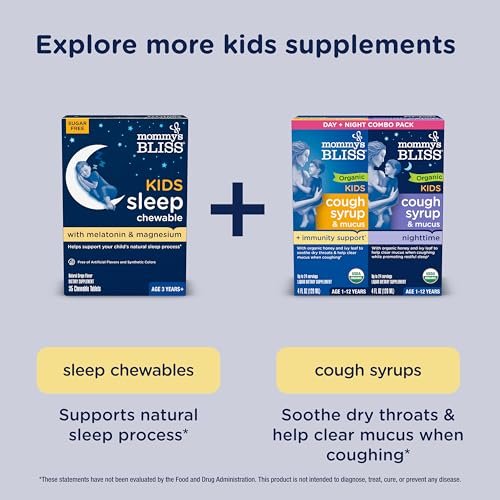 Mommy's Bliss Kids Schlaf Melatonin Gummibärchen – ohne künstliche Farbstoffe, Aromen oder Gelatine – Erdbeergeschmack – für Kinder ab 3 Jahren – 60 Stück