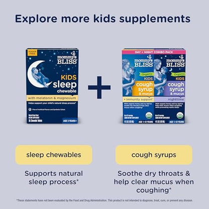 Mommy's Bliss Kids Schlaf Melatonin Gummibärchen – ohne künstliche Farbstoffe, Aromen oder Gelatine – Erdbeergeschmack – für Kinder ab 3 Jahren – 60 Stück