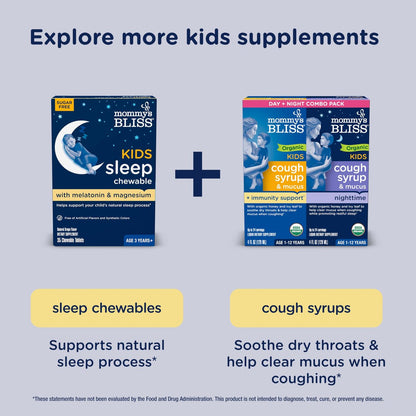 Mommy's Bliss Kids Schlaf Melatonin Gummis, nicht gewohnheitsbildend, ohne künstliche Farbstoffe, Aromen oder Gelatine - ab 3 Jahren - Erdbeergeschmack - 100 Schlafgummis