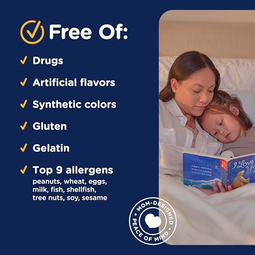 Mommy's Bliss Kids Schlaf Melatonin Gummibärchen – ohne künstliche Farbstoffe, Aromen oder Gelatine – Erdbeergeschmack – für Kinder ab 3 Jahren – 60 Stück