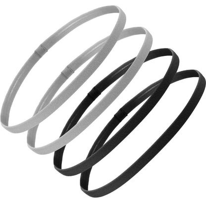 Sumind 4er-Pack Dicke rutschfeste elastische Sport-Stirnbänder für Damen und Herren (Schwarz, Grau)
