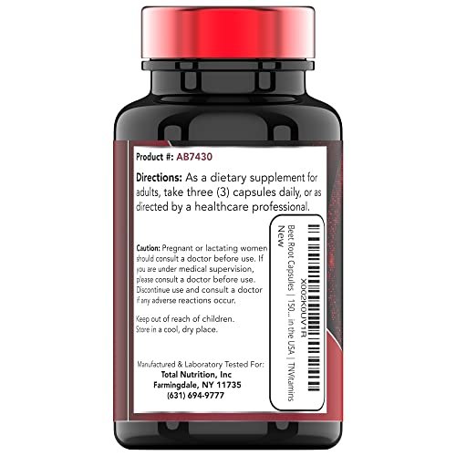 Rote Bete Kapseln 1500 mg - 100 Kapseln | Rote Bete Pulver Extrakt | Nicht-GVO & Glutenfrei | Hergestellt in den USA | TNVitamins