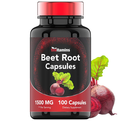 Rote Bete Kapseln 1500 mg - 100 Kapseln | Rote Bete Pulver Extrakt | Nicht-GVO & Glutenfrei | Hergestellt in den USA | TNVitamins