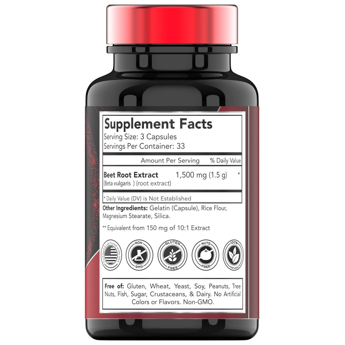 Rote Bete Kapseln 1500 mg - 100 Kapseln | Rote Bete Pulver Extrakt | Nicht-GVO & Glutenfrei | Hergestellt in den USA | TNVitamins
