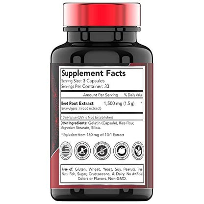 Rote Bete Kapseln 1500 mg - 100 Kapseln | Rote Bete Pulver Extrakt | Nicht-GVO & Glutenfrei | Hergestellt in den USA | TNVitamins