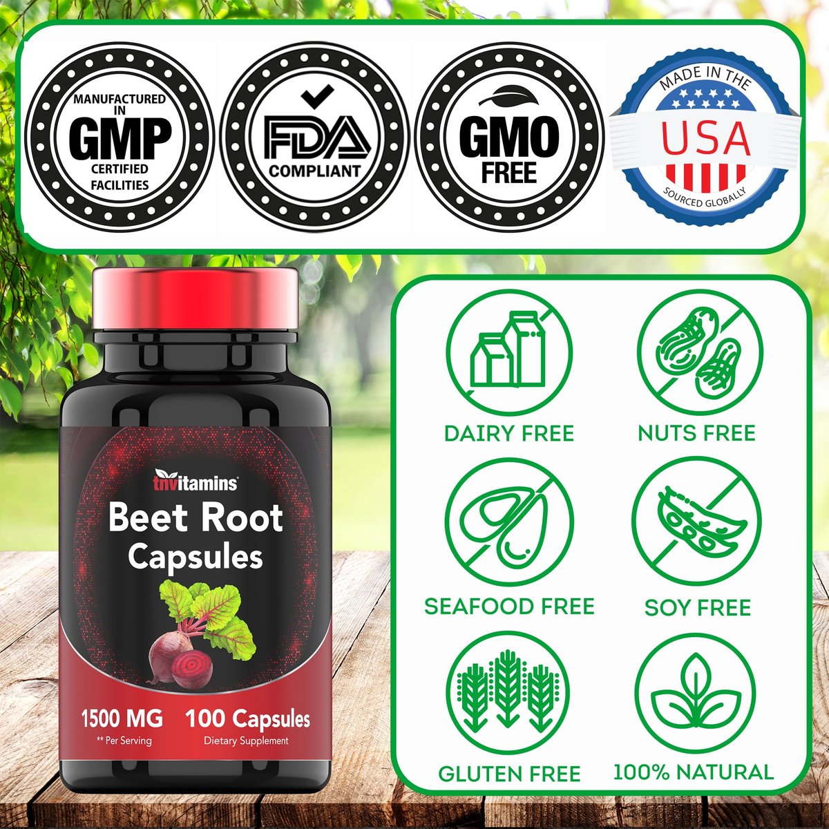 Rote Bete Kapseln 1500 mg - 100 Kapseln | Rote Bete Pulver Extrakt | Nicht-GVO & Glutenfrei | Hergestellt in den USA | TNVitamins
