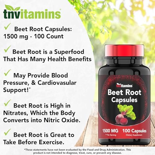 Rote Bete Kapseln 1500 mg - 100 Kapseln | Rote Bete Pulver Extrakt | Nicht-GVO & Glutenfrei | Hergestellt in den USA | TNVitamins