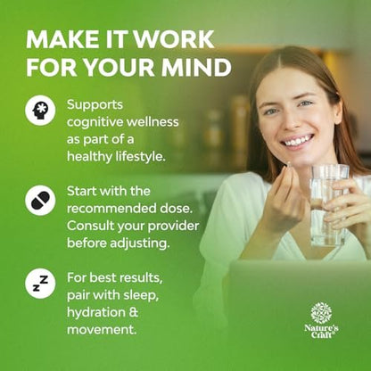 Nootropikum Gedächtnisergänzung für Gehirnunterstützung - Gedächtnispillen für Gehirnboost und natürlichen Energie-Booster - Vitamin B12 Bacopa Monnieri Rhodiola Rosea DMAE Ginkgo Biloba Phosphatidylserin - 60 Kapseln