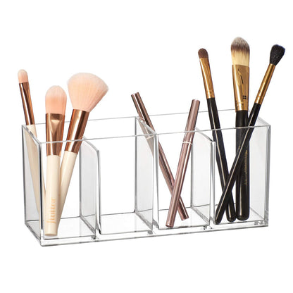 Amazing Abby Glamour – Transparenter Acryl Make-up Organizer mit 4 Fächern, Make-up Pinselhalter für die Schminkkommode