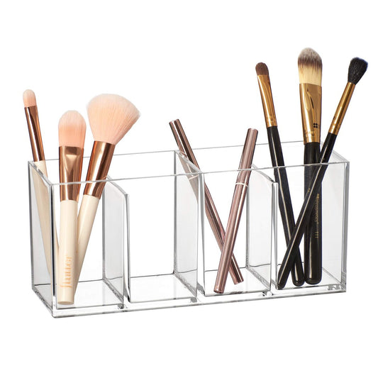 Amazing Abby Glamour – Transparenter Acryl Make-up Organizer mit 4 Fächern, Make-up Pinselhalter für die Schminkkommode