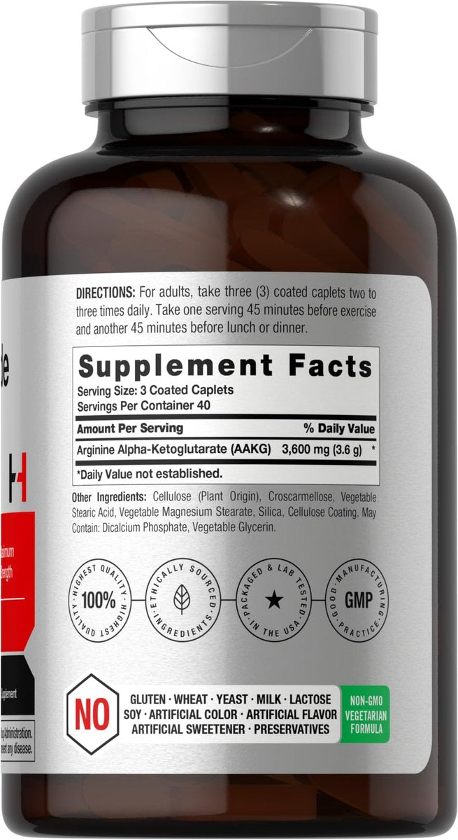 Horbäach Stickstoffmonoxid Max 3600 mg | 120 Kapseln | mit Arginin AAKG für Männer und Frauen | Vegetarisches, Nicht-GVO & Glutenfreies Pre-Workout-Supplement