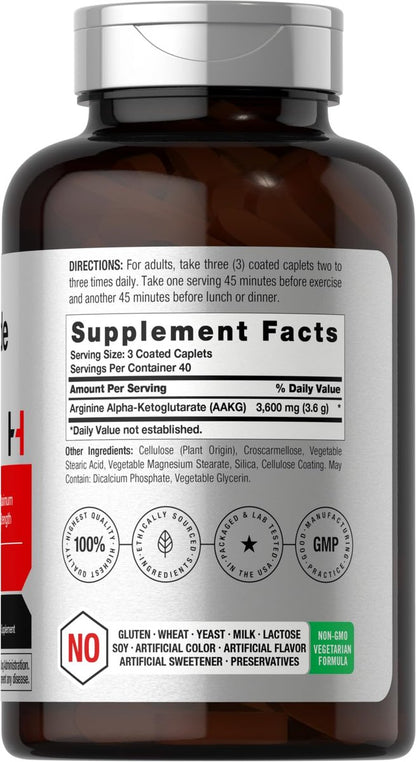 Horbäach Stickstoffmonoxid Max 3600 mg | 120 Kapseln | mit Arginin AAKG für Männer und Frauen | Vegetarisches, Nicht-GVO & Glutenfreies Pre-Workout-Supplement