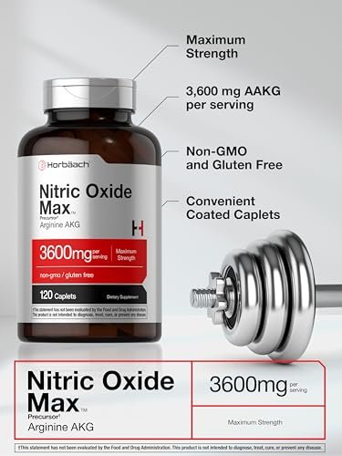 Horbäach Stickstoffmonoxid Max 3600 mg | 120 Kapseln | mit Arginin AAKG für Männer und Frauen | Vegetarisches, Nicht-GVO & Glutenfreies Pre-Workout-Supplement