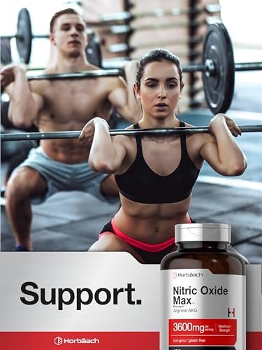 Horbäach Stickstoffmonoxid Max 3600 mg | 120 Kapseln | mit Arginin AAKG für Männer und Frauen | Vegetarisches, Nicht-GVO & Glutenfreies Pre-Workout-Supplement