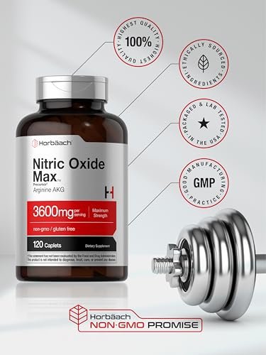 Horbäach Stickstoffmonoxid Max 3600 mg | 120 Kapseln | mit Arginin AAKG für Männer und Frauen | Vegetarisches, Nicht-GVO & Glutenfreies Pre-Workout-Supplement